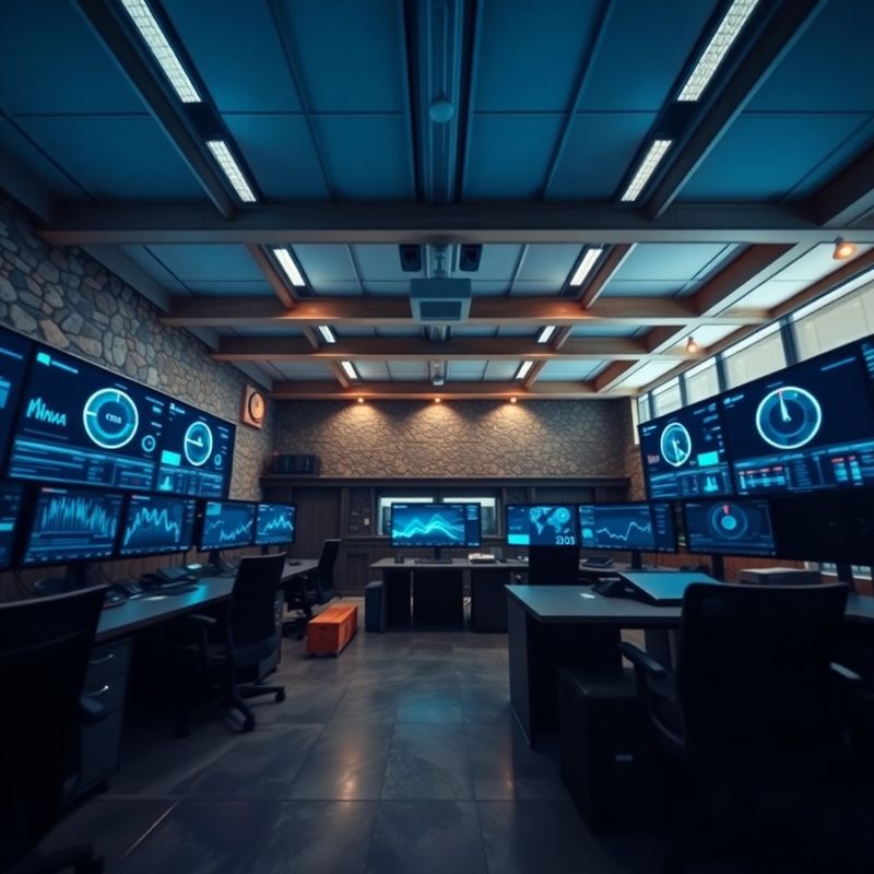 Sodobna operativna kontrolna soba z indigo digitalnimi nadzornimi ploščami